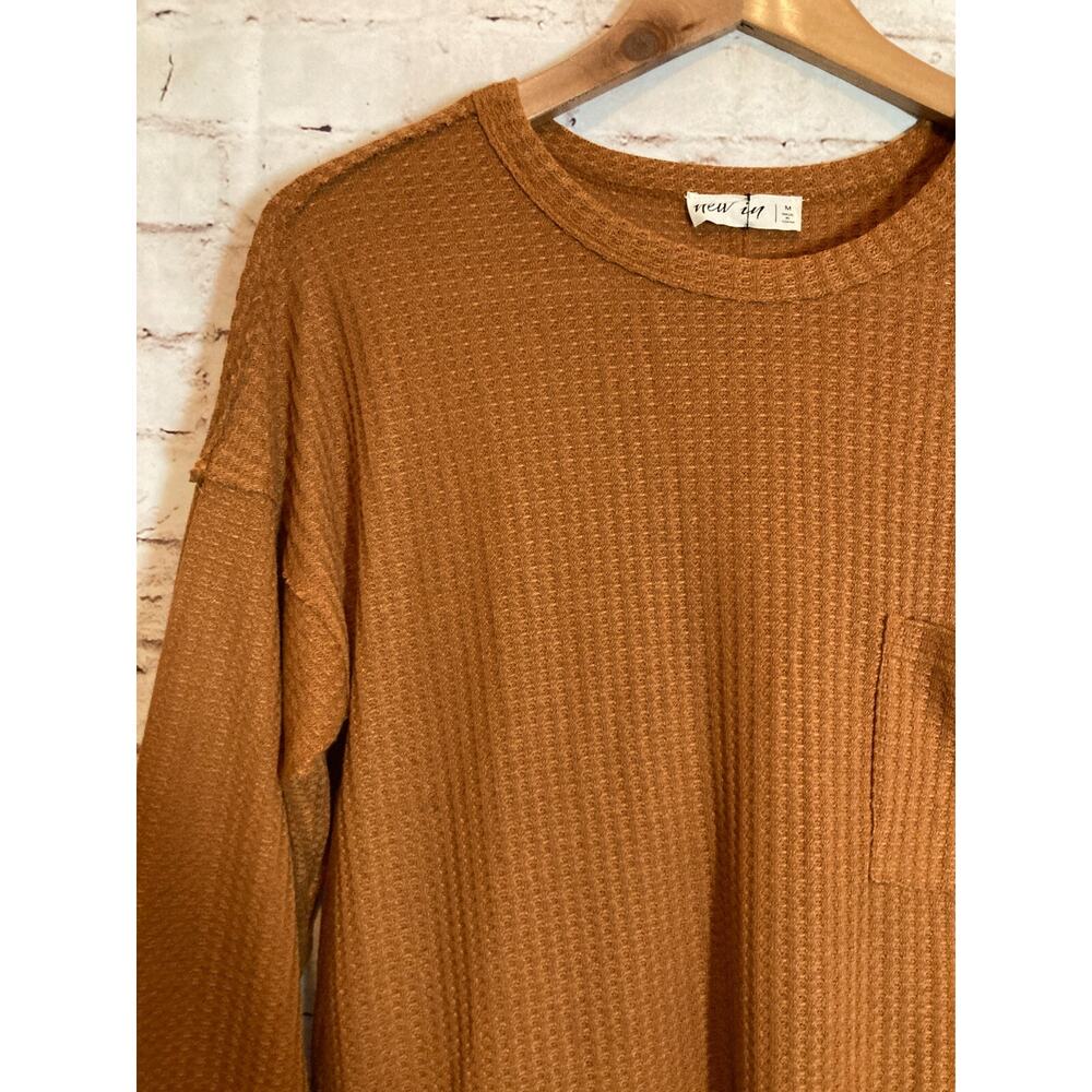 New In Lagenlook Top Womens Medium Rust Brown Waffle Ruffle Hem Thermal Boho - Picture 4 of 12